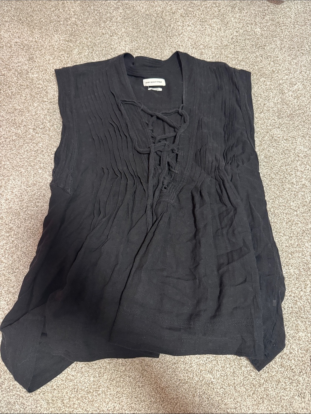 Black Lace-Up Pintuck Sleeveless Tank Top